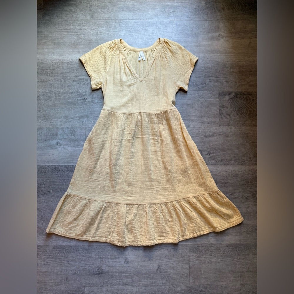 Pact Coastal Gauze Organic Cotton Breezy Back Tie Short Sleeves Yellow Dress XXS - Picture 2 of 12